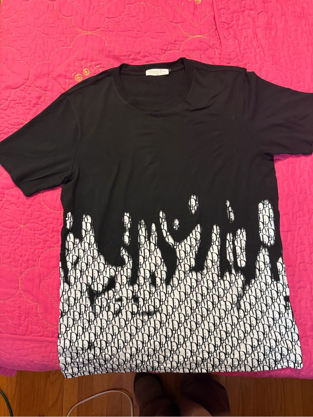 Dior Black Tee with White Dior Monogram Flame Print